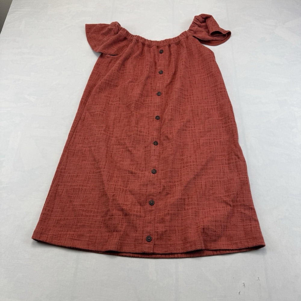 Madewell Womens Rust Orange Textured Off Shoulder Button Front Dress XS